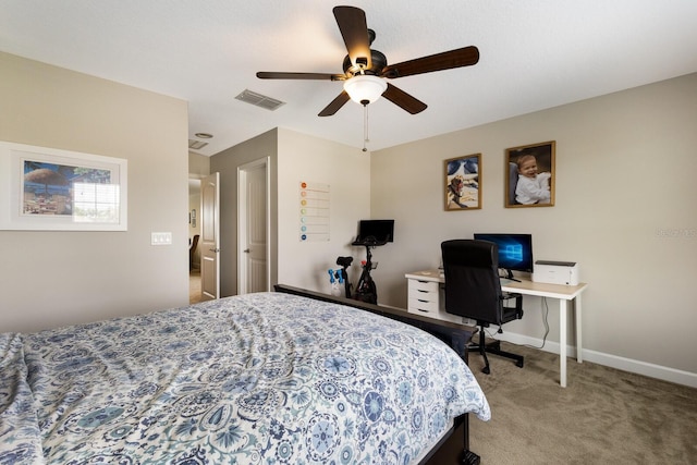 11411 Spring Gate Trl, Bradenton, FL 34211 - bedroom with light carpet, an office area, baseboards, and a ceiling fan