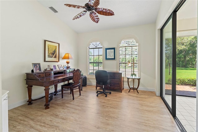 7331 Villa D Este Dr, Sarasota, FL 34238 - office space with light wood-style flooring, ceiling fan, and baseboards
