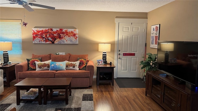 2841 74th St W Unit 2841, Bradenton, FL 34209 - living area featuring wood finished floors, a ceiling fan, and a textured ceiling