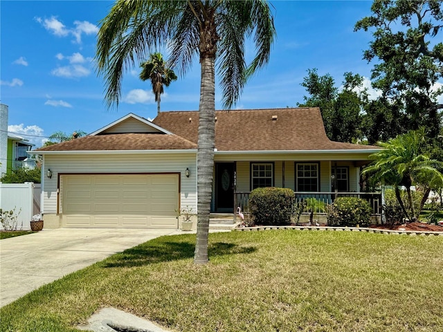 3828 6th Ave W, Palmetto, FL 34221 - view of front of home with a garage, concrete driveway, a porch, and a shingled roof