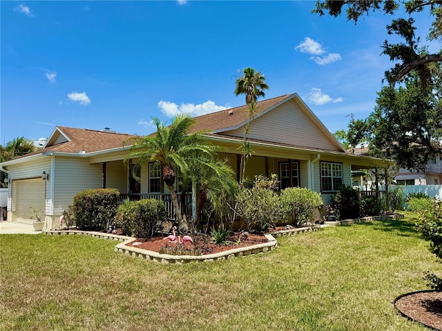 3828 6th Ave W, Palmetto, FL 34221 - ranch-style home featuring a garage, a front lawn, a porch, and concrete driveway