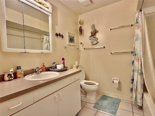 3828 6th Ave W, Palmetto, FL 34221 - bathroom with vanity, tile patterned floors, toilet, and shower / bathtub combination with curtain