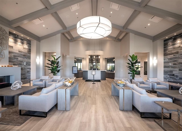 5624 Palmer Cir Unit 206, Bradenton, FL 34211 - common area with high vaulted ceiling and beam ceiling