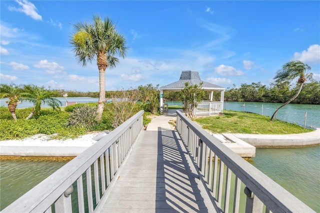9393 Midnight Pass Rd Unit 603, Sarasota, FL 34242 - view of property's community with a gazebo, a water view, and a lawn