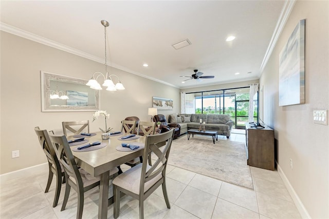13711 Messina Loop Unit 102, Lakewood Ranch, FL 34211 - dining room featuring ornamental molding, light tile patterned floors, a ceiling fan, baseboards, and recessed lighting
