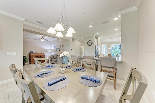 13711 Messina Loop Unit 102, Lakewood Ranch, FL 34211 - dining room featuring ornamental molding, baseboards, recessed lighting, a chandelier, and light tile patterned floors