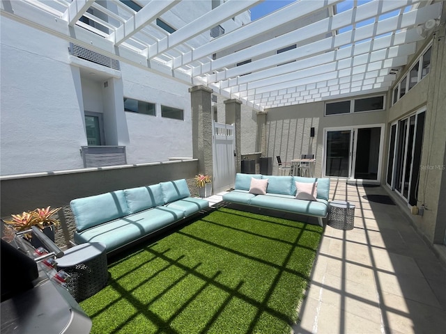 1345 2nd St, Sarasota, FL 34236 - view of patio / terrace featuring an outdoor hangout area and a pergola