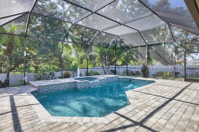 9016 30th St E, Parrish, FL 34219 - view of swimming pool with a fenced backyard, a pool with connected hot tub, and a patio