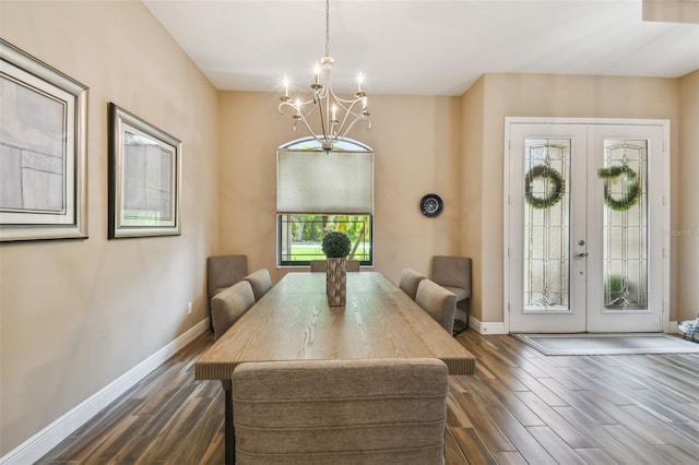 16246 26th St E, Parrish, FL 34219 - dining area featuring a chandelier, dark wood-style floors, and french doors