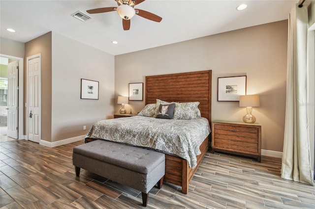 16246 26th St E, Parrish, FL 34219 - bedroom featuring wood tiled floors, baseboards, recessed lighting, and ceiling fan