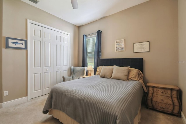 16246 26th St E, Parrish, FL 34219 - bedroom with carpet floors, a closet, baseboards, and ceiling fan