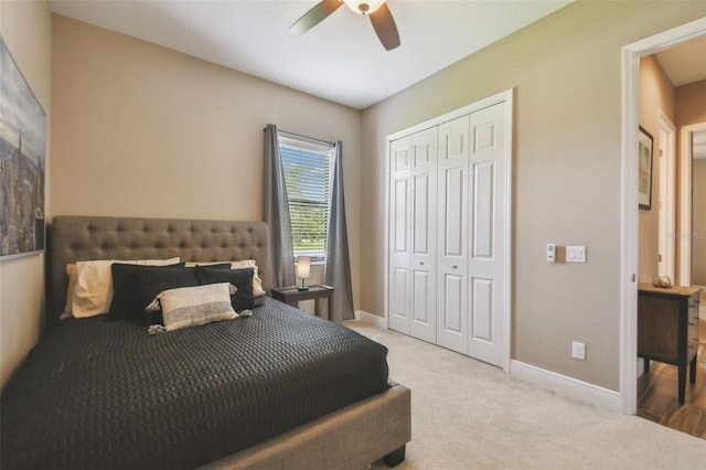 16246 26th St E, Parrish, FL 34219 - bedroom with a closet, baseboards, carpet floors, and ceiling fan