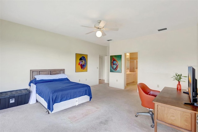 3388 Highlands Bridge Rd, Sarasota, FL 34235 - bedroom featuring carpet flooring, an office area, ceiling fan, and ensuite bathroom