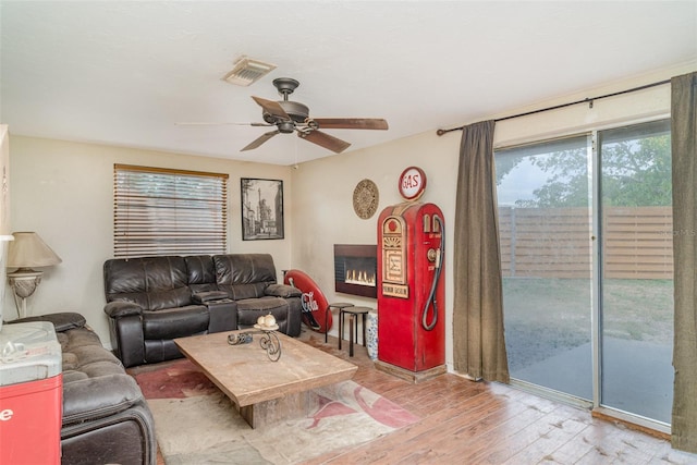 3921 Marlborough Pl, Sarasota, FL 34241 - living room featuring ceiling fan and hardwood / wood-style flooring