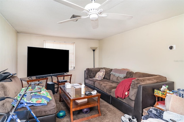 3921 Marlborough Pl, Sarasota, FL 34241 - carpeted living area featuring ceiling fan