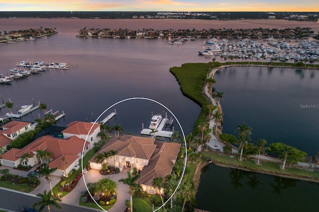 801 3rd St E, Palmetto, FL 34221 - aerial view at dusk of a water view and view of marina