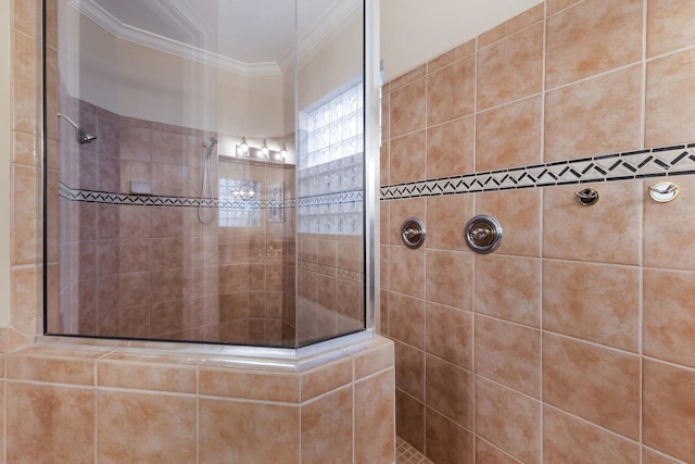 801 3rd St E, Palmetto, FL 34221 - full bathroom with ornamental molding and tiled shower