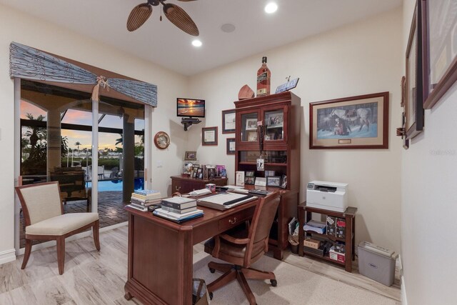 801 3rd St E, Palmetto, FL 34221 - home office featuring a ceiling fan and recessed lighting