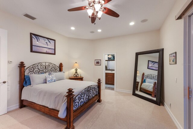 801 3rd St E, Palmetto, FL 34221 - bedroom with light carpet, recessed lighting, baseboards, and a ceiling fan