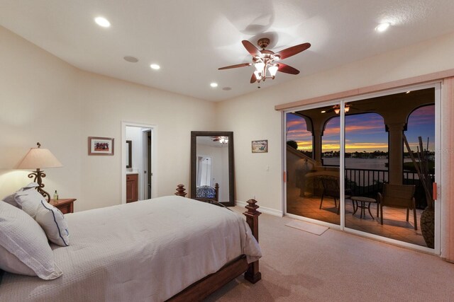 801 3rd St E, Palmetto, FL 34221 - bedroom featuring access to exterior, carpet floors, recessed lighting, ceiling fan, and baseboards