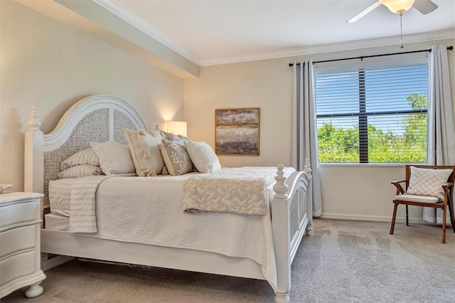 5843 Wake Forest Run Unit 104, Bradenton, FL 34211 - bedroom featuring ornamental molding, carpet floors, baseboards, and a ceiling fan