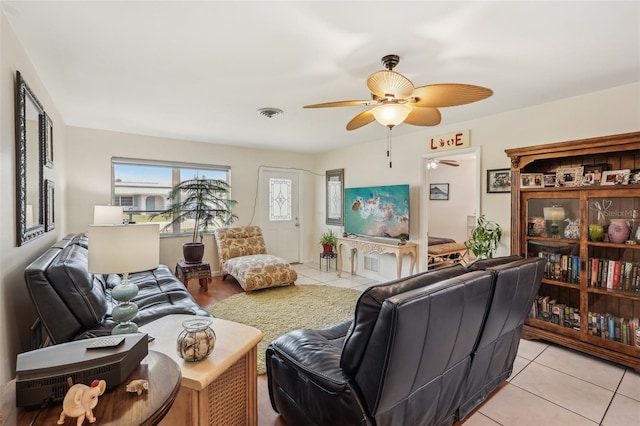 1190 Jamaica Rd, Venice, FL 34293 - living room featuring ceiling fan and light tile patterned floors