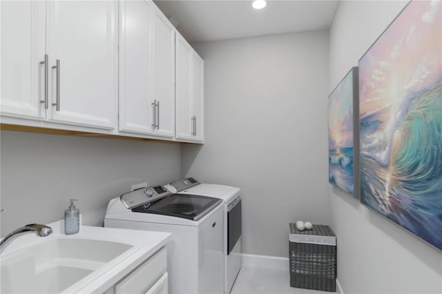 15752 Sacile Ln, Bradenton, FL 34211 - laundry room featuring washer and dryer, cabinet space, recessed lighting, and baseboards