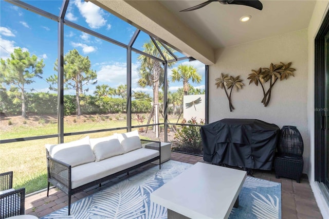 15752 Sacile Ln, Bradenton, FL 34211 - sunroom / solarium featuring a ceiling fan and an outdoor living space