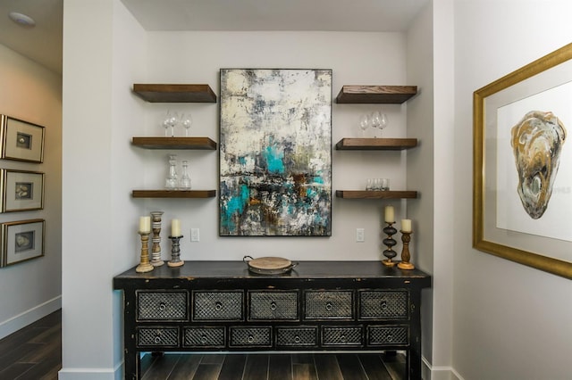 340 Jackson Dr, Sarasota, FL 34236 - bar area featuring dark wood finished floors and baseboards
