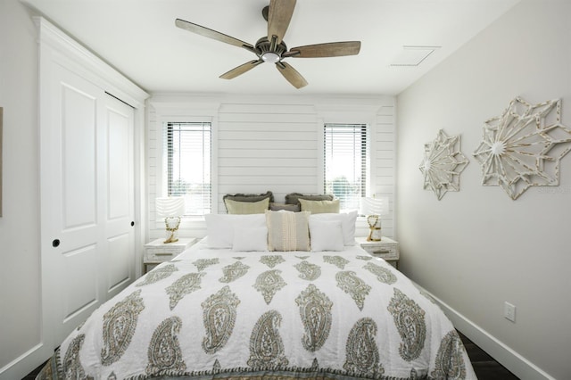 340 Jackson Dr, Sarasota, FL 34236 - bedroom featuring multiple windows, baseboards, and ceiling fan