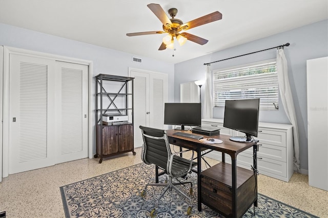 1324 Augusta Ln S, Saint Petersburg, FL 33707 - office featuring dark speckled floor and ceiling fan