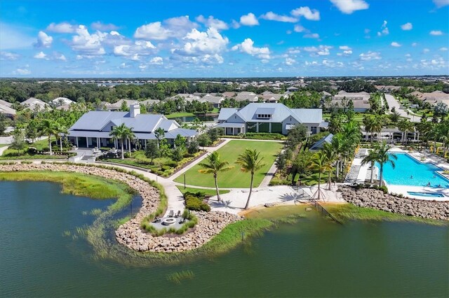 8069 Tidal Pointe Way, Sarasota, FL 34240 - aerial view of residential area with a pool area and a nearby body of water