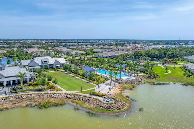 8069 Tidal Pointe Way, Sarasota, FL 34240 - aerial perspective of suburban area featuring a nearby body of water and a pool