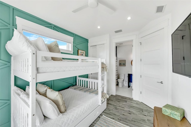 5219 Calle Menorca, Sarasota, FL 34242 - bedroom with light wood finished floors, recessed lighting, and ceiling fan