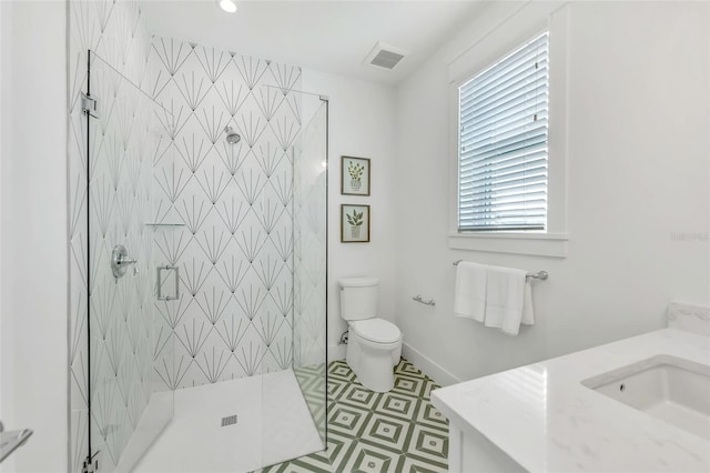 5219 Calle Menorca, Sarasota, FL 34242 - full bath with vanity, toilet, a marble finish shower, and recessed lighting
