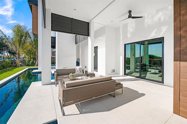 100 6th St S, Bradenton Beach, FL 34217 - view of patio with an outdoor living space, an outdoor pool, and ceiling fan
