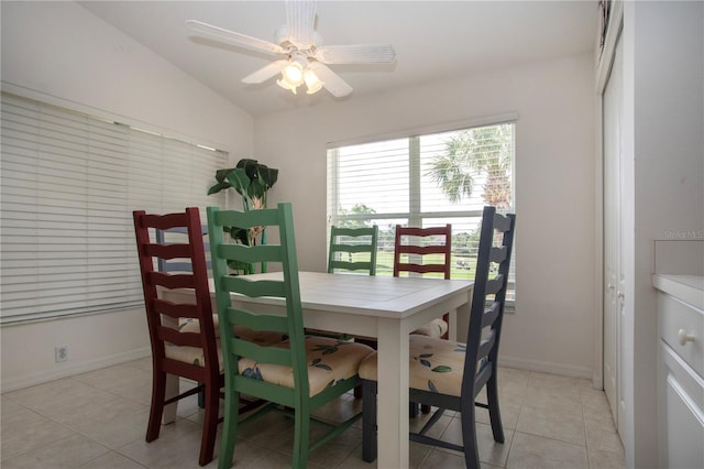 5330 Hyland Hills Ave Unit 2324, Sarasota, FL 34241 - dining area with light tile patterned floors, lofted ceiling, ceiling fan, and baseboards
