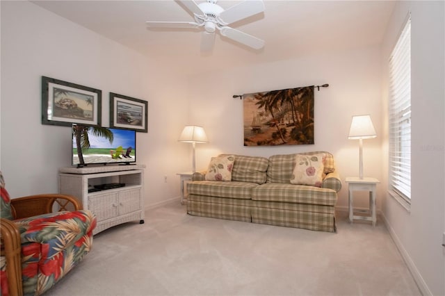 5330 Hyland Hills Ave Unit 2324, Sarasota, FL 34241 - living room featuring carpet floors, baseboards, and ceiling fan