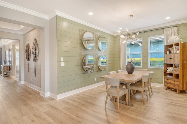 1919 Woodleaf Hammock Ct, Bradenton, FL 34211 - dining space featuring ornamental molding, light wood finished floors, a chandelier, baseboards, and recessed lighting