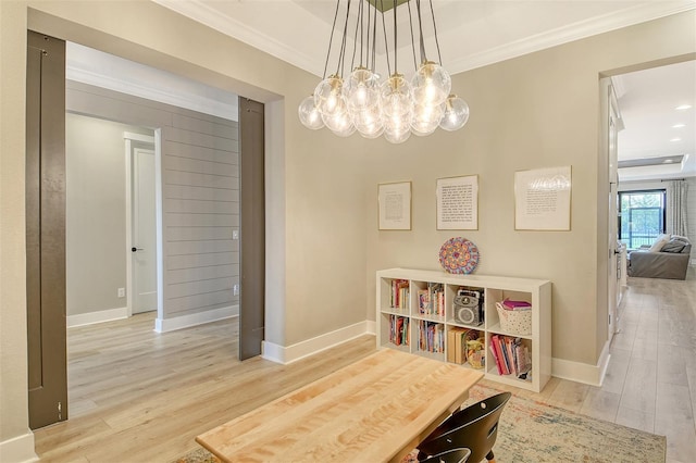 1919 Woodleaf Hammock Ct, Bradenton, FL 34211 - dining area featuring baseboards, wood finished floors, ornamental molding, and a chandelier