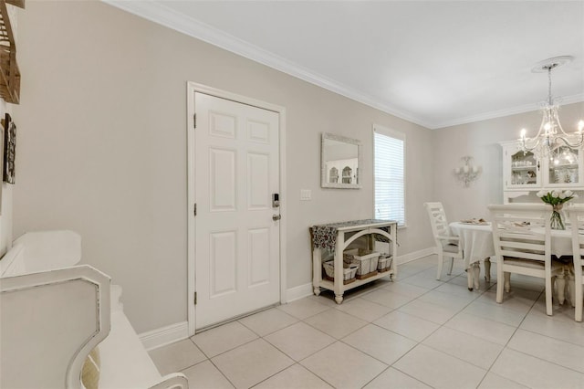 2332 Mizner Bay Ave, Bradenton, FL 34208 - dining space with ornamental molding, a chandelier, and light tile patterned floors