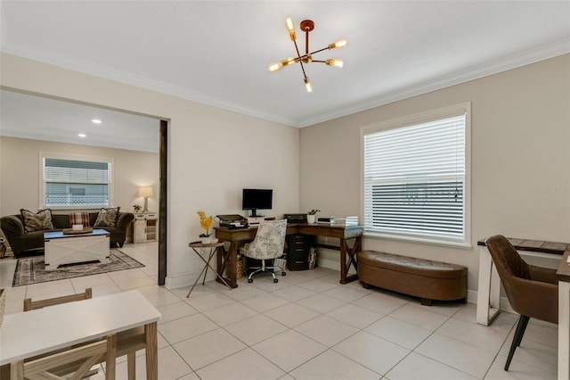 2332 Mizner Bay Ave, Bradenton, FL 34208 - office space with ornamental molding, a chandelier, and light tile patterned flooring