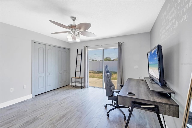 3429 97th Ln E, Palmetto, FL 34221 - office featuring light wood-type flooring, ceiling fan, and baseboards