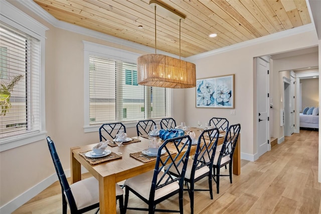 135 Avenida Veneccia, Sarasota, FL 34242 - dining area featuring wooden ceiling, ornamental molding, and light wood finished floors