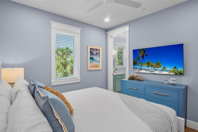 135 Avenida Veneccia, Sarasota, FL 34242 - bedroom with ceiling fan, recessed lighting, and wood finished floors