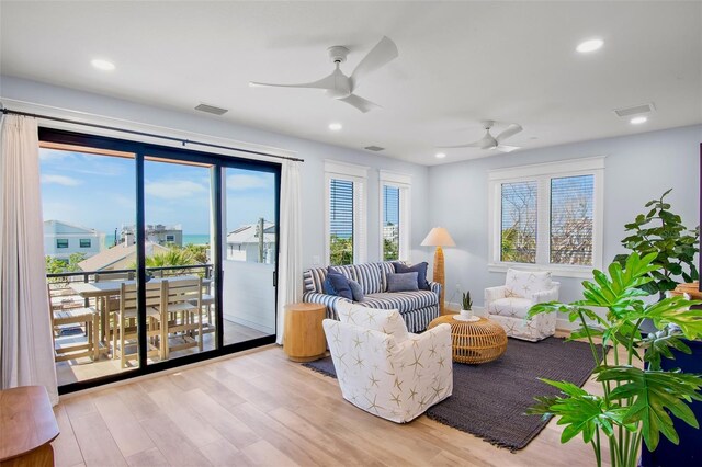 135 Avenida Veneccia, Sarasota, FL 34242 - living area with a ceiling fan, light wood-style flooring, plenty of natural light, and recessed lighting