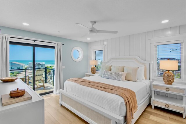 135 Avenida Veneccia, Sarasota, FL 34242 - bedroom featuring access to exterior, light wood finished floors, recessed lighting, and a ceiling fan