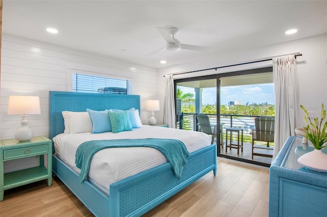 135 Avenida Veneccia, Sarasota, FL 34242 - bedroom with access to outside, light wood-type flooring, ceiling fan, and recessed lighting