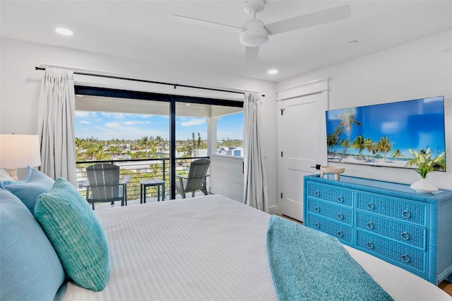 135 Avenida Veneccia, Sarasota, FL 34242 - bedroom featuring access to exterior, a ceiling fan, and recessed lighting