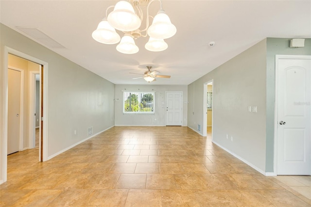 4375 Tortoise Rd, Venice, FL 34293 - unfurnished room featuring ceiling fan, a chandelier, and baseboards